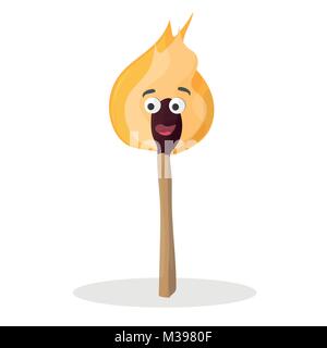 Burning match - character cartoon with eyes and smile - vector Stock Vector