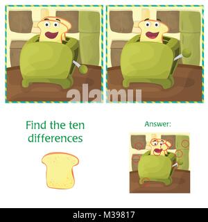 Find differences between the two images - Kitchen and toaster cartoon Stock Vector