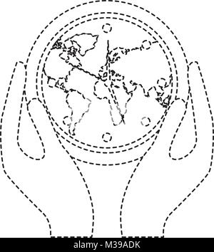 hands holding clock with earth map inside Stock Vector
