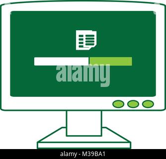monitor computer with download files bar on screen over white background, green shading design. vector illustration Stock Vector