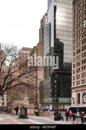 New York , New York, USA. Febuary 1, 2018. View down 41st Street from the front of the New York Public Library on 5th Avenue in Manhattan, NY Stock Photo