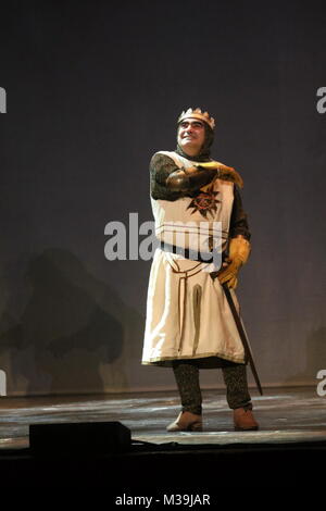 Elio musical of Monty Python Elio on stage at the Teatro Augusteo in Naples 'Spamalot' taken from the Monty Python movie 'Monty Python and the Holy Gr Stock Photo