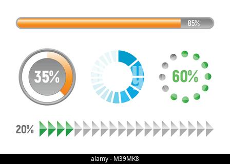 Set of progress bars - template elements, flat design vector illustration Stock Vector