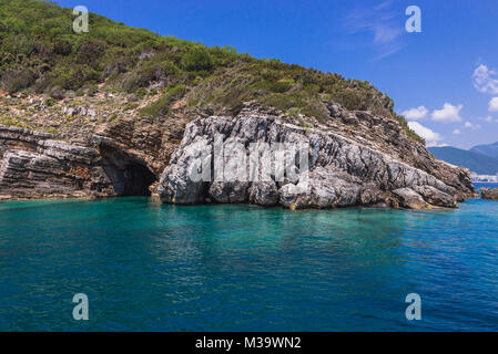 Cave of Sveti Nikola Island on the Adriatic Sea near Budva city in Montenegro Stock Photo