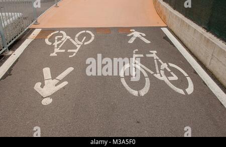 Private trail you have pedestrians and cyclists Stock Photo