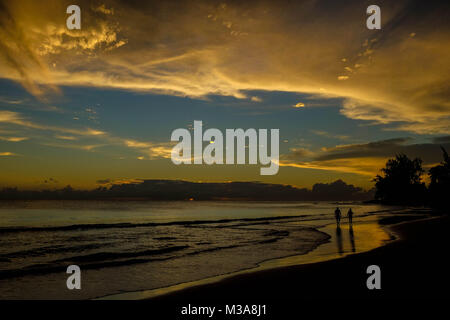 General views of Barbados, Caribbean, walking couple at sunset, beaches on Feb. 1, 2018. Stock Photo