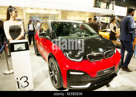 Greater Noida, India. 9th February 2018. BMW i3s car is on display at the Auto Expo 2018 at India Expo Mart in Greater Noida, India. The Auto Expo is a biennial event and is being held during 9th to 14th February 2018. Credit: Karunesh Johri/Alamy Live News. Stock Photo