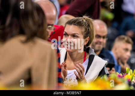 February 10, 2018: Simona Halep surrounded by fans  during the FED Cup by BNP 2018 game between Romania and Canada at Sala Polivalenta, Cluj-Napoca,  Romania ROU. Copyright: Cronos/Catalin Soare Stock Photo