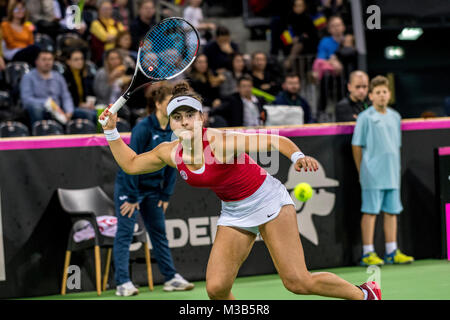 February 10, 2018: Bianca Andreescu (CAN)   during the FED Cup by BNP 2018 game between Romania and Canada at Sala Polivalenta, Cluj-Napoca,  Romania ROU. Copyright: Cronos/Catalin Soare Stock Photo