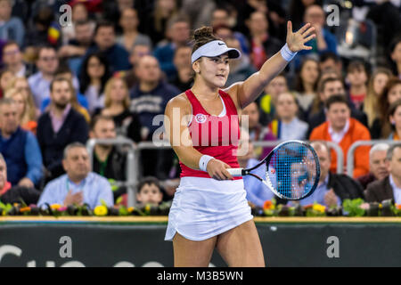 February 10, 2018: Bianca Andreescu (CAN)   during the FED Cup by BNP 2018 game between Romania and Canada at Sala Polivalenta, Cluj-Napoca,  Romania ROU. Copyright: Cronos/Catalin Soare Stock Photo