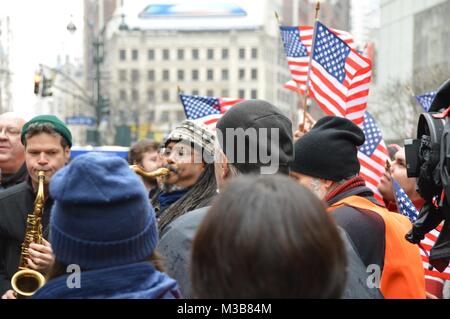 Manhattan, New York, USA. 10th Feb, 2018. Hundreds of demonstrators and immigrant rights activists gathered in midtown Manhattan for the rally against ICE and immigrants deportation on Saturday February 10, 2018. Stock Photo