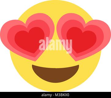 The isolated vector yellow happy face with red heart eyes flat icon Stock Vector