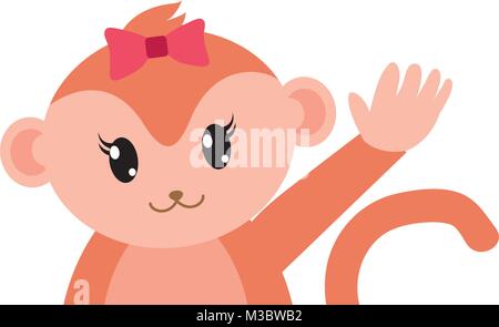 colorful adorable female monkey animal with hand up Stock Vector