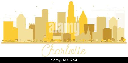 Charlotte North Carolina USA City Skyline Golden Silhouette. Vector Illustration. Simple Flat Concept for Tourism Presentation, Banner, Placard or Web Stock Vector