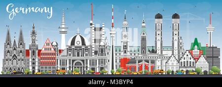 Germany City Skyline with Gray Buildings and Blue Sky. Vector Illustration. Business Travel and Tourism Concept with Historic Architecture. Germany. Stock Vector