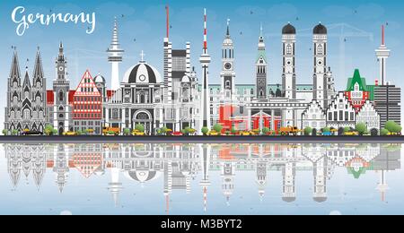 Germany City Skyline with Gray Buildings, Blue Sky and Reflections. Vector Illustration. Business Travel and Tourism Concept. Stock Vector