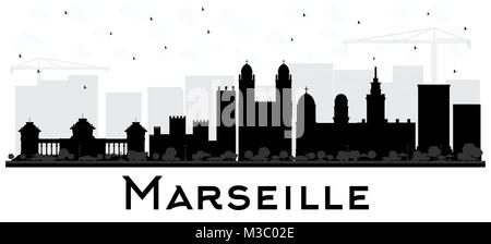 Marseille France City Skyline Black and White Silhouette. Vector Illustration. Simple Flat Concept for Tourism Presentation, Placard. Business Travel  Stock Vector