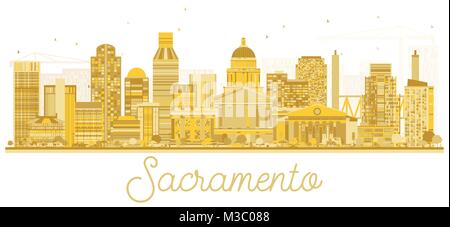 Sacramento California USA City Skyline Golden Silhouette. Vector Illustration. Stock Vector
