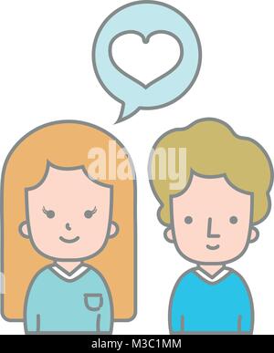 line color couple together with heart inside chat bubble Stock Vector