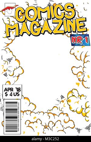 Editable comic book cover with abstract explosion background. Stock Vector