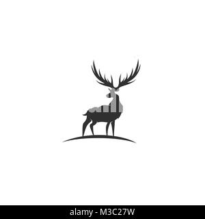 Black deer with great antler vector illustration. Stock Vector