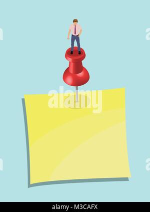 Businessman Over Pushpin and Note Paper – 4. All the objects are in different layers and each one can be use without background and other objects. Stock Vector