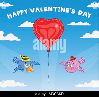 Valentines Day Birds. The text types did converted to outlines and do not need any font Stock Vector