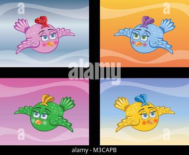 Female Bird on Different Sky Colors. The text types did converted to outlines and don’t need any font. Stock Vector