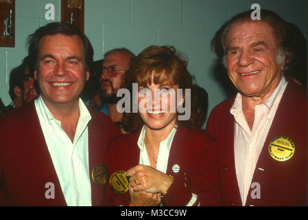 LOS ANGELES, CA - NOVEMBER 5: (L-R) Actors Robert Wagner, Stefanie Powers and Lionel Stander attend Hart to Hart Hop at Hollywood High School on November 5, 1982 in Los Angeles, California. Photo by Barry King/Alamy Stock Photo Stock Photo