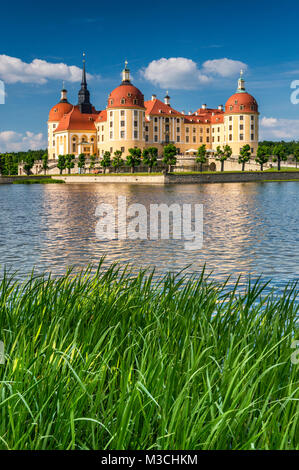 Schloss Moritzburg, Baroque castle on artificial island on lake Schlossteich, Moritzburg, Saxony, Germany Stock Photo