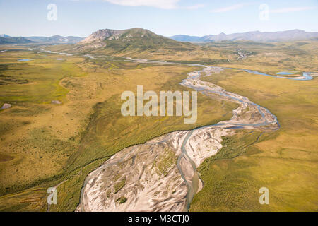 A snapshot of the western Brooks Range from the air, over Gates of the Arctic National Preserve. Stock Photo