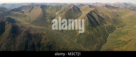 A snapshot of the western Brooks Range from the air, over Gates of the Arctic National Preserve. Stock Photo