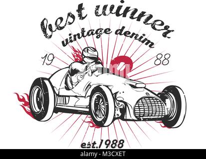 vintage race car for printing/Vector vintage sport racing car/T-shirt  Graphics/Vintage typography/retro race car set/Vector Cartoon Retro Hot  Rod/Vector Hot Rod/T-shirt printing designs Stock Vector