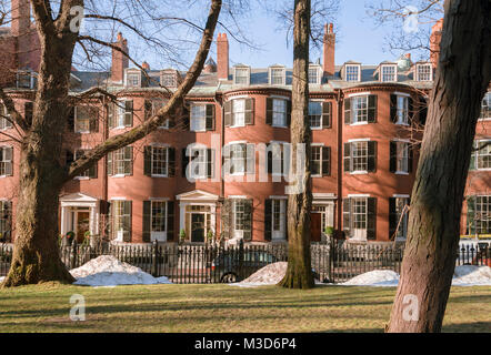 Red brick terraced houses at Louisburg Square, Beacon Hill, Boston, Massachusetts. Stock Photo