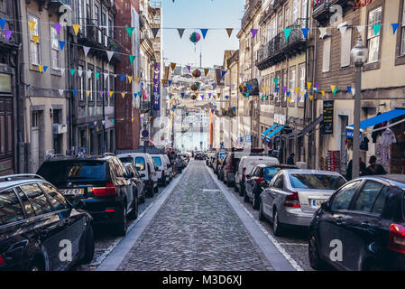 Rua de Sao Joao street in Ribeira  district of Porto, second largest city in Portugal on Iberian Peninsula Stock Photo