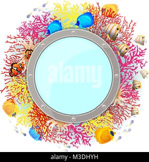Marine background with coral and fish Stock Vector