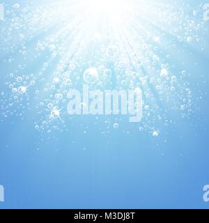water bubbles in the rays of light on a blue background Stock Vector