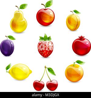 set of bright fruit on a white background Stock Vector