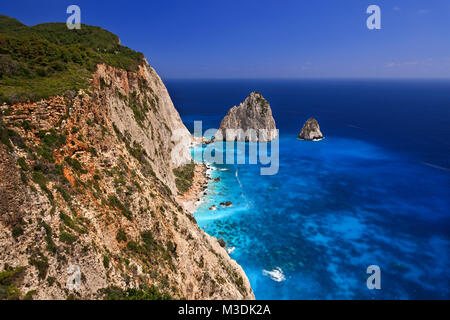 Slope over turquoise color waters in Zakynthos, Ionian islands, Greece. Stock Photo