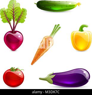 set of bright vegetables on a white background Stock Vector
