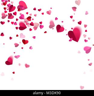 whirlwind confetti of hearts on a white background Stock Vector