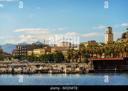 View of the town of Milazzo from the sea, Sicily, Italy Stock Photo