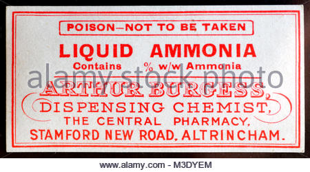 Vintage Chemist labels for Medicine bottles early 1900s  - Liquid Ammonia Stock Photo