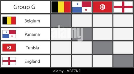 Russia 2018 football group stage template, Group G,flat vector illustration Stock Vector