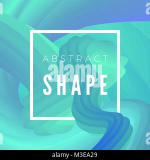 3D abstract wavy colorful object isolated on geometric futuristic background with white frame. Vector illustration Stock Vector