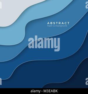 3D abstract blue background with paper cut shapes. Design layout for business and elements posters. Colorful carving art. Paper frame backdrop. Vector Stock Vector