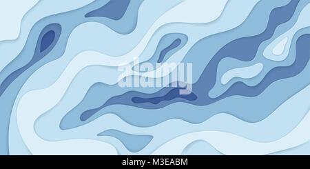 Abstract wavy paper 3d diffusive level element for design banner, poster and brochure. Abstract 3d papercut decoration textured with curved layers. Ve Stock Vector