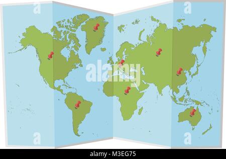 World map with pins Stock Vector