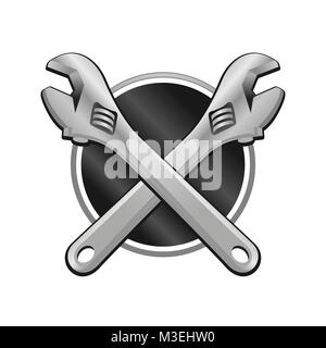 Double Wrench Cross Garage Emblem Vector Object Graphic Illustration Design Stock Vector