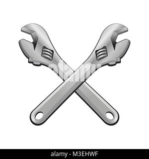 Double Adjustable Wrench Cross Realistic Vector Object Graphic Illustration Design Stock Vector